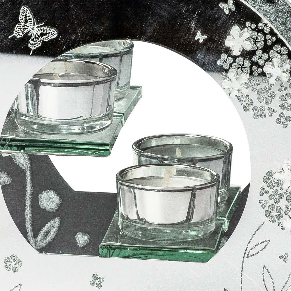 Detailansicht Deko-Licht 18 cm Teelichthalter mit Blumen-Dekor aus Glas 812872 formano