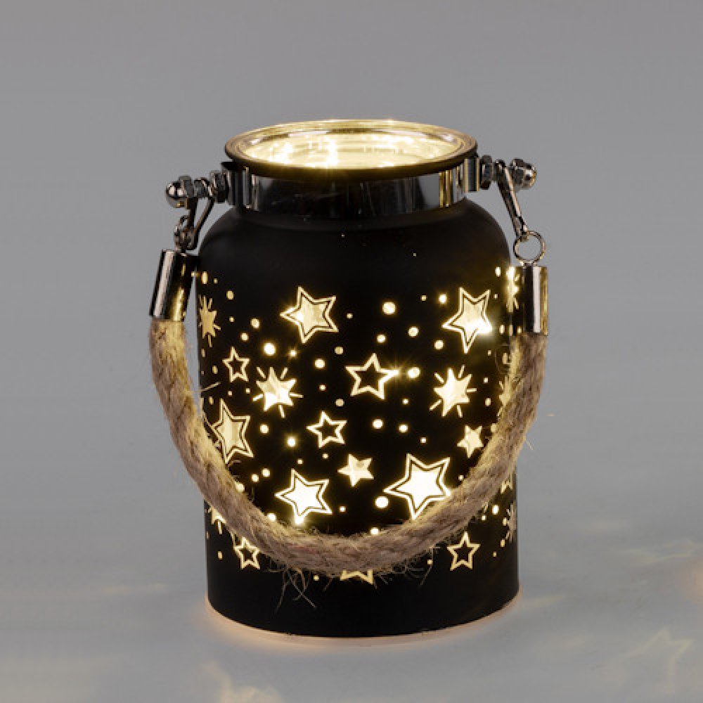 Deko-Licht Kanne 12 cm schwarz-gold mit LED Glas 888594 formano