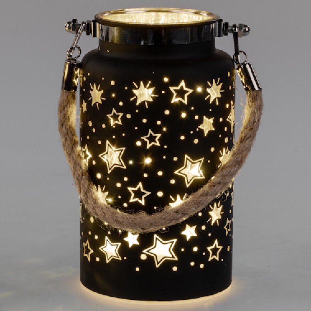 Deko-Licht Kanne 16 cm schwarz-gold mit LED Glas 888600 formano
