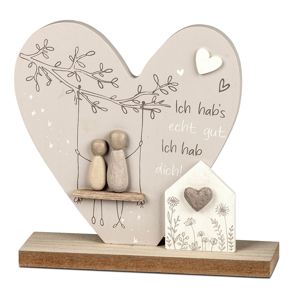 Herz + Haus 18 cm mit Spruch aus Holz + Kunststein-Figuren 689795 formano