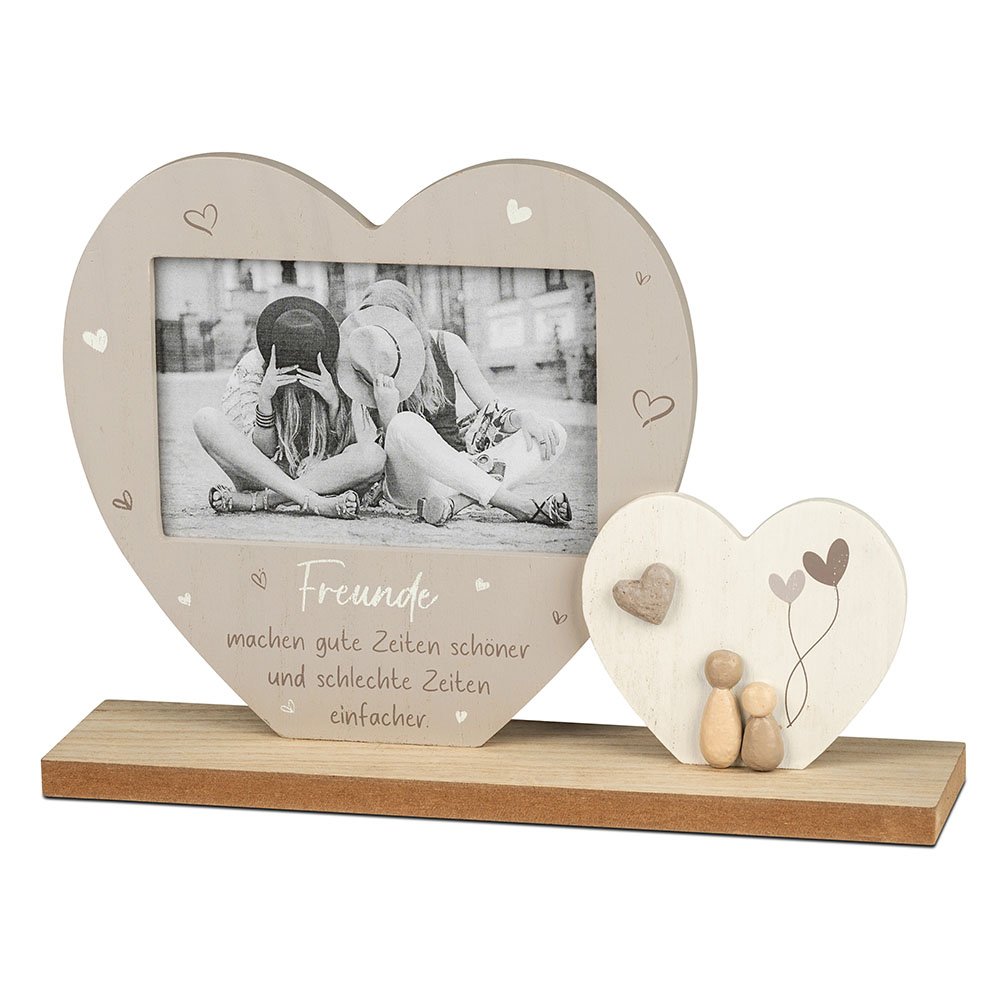 Zwei Herzen 28 cm Fotorahmen 15x10 cm Holz Kunststein-Figuren 689771 formano
