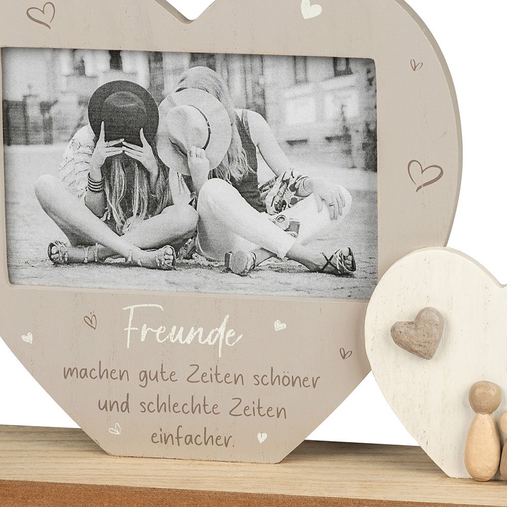 Detailansicht Zwei Herzen 28 cm Fotorahmen 15x10 cm Holz Kunststein-Figuren 689771 formano