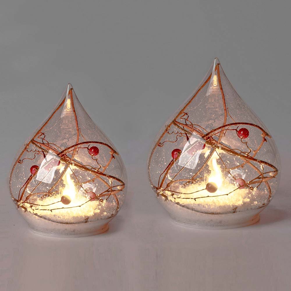 Deko-Tropfen 12 o. 15 cm Flamme mit LED-Licht Glas 813329 813336 formano