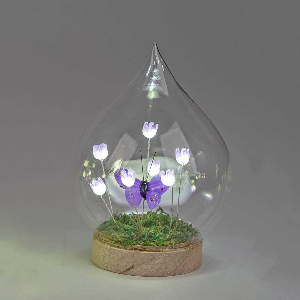 Deko-Kugel 14 cm lila auf Holzsockel Blumendeko mit LED-Licht Glas 816627 formano
