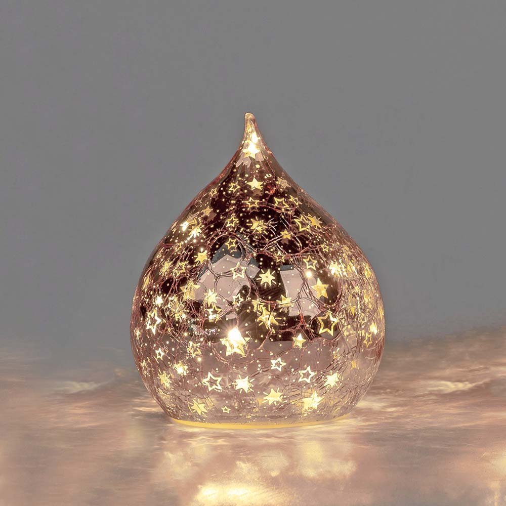 Deko-Tropfen 15 cm Rose-Gold Sterne mit LED-Licht Glas 750150 formano