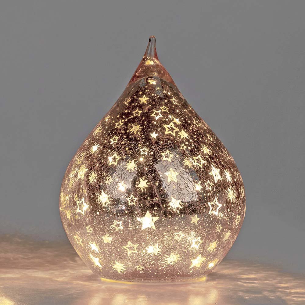 Deko-Tropfen 20 cm Rose-Gold Sterne mit LED-Licht Glas 750174 formano