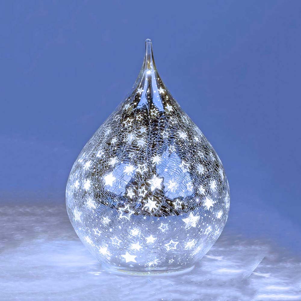 Deko-Tropfen 20 cm Sterne-Silber mit LED-Licht Glas 750044 formano