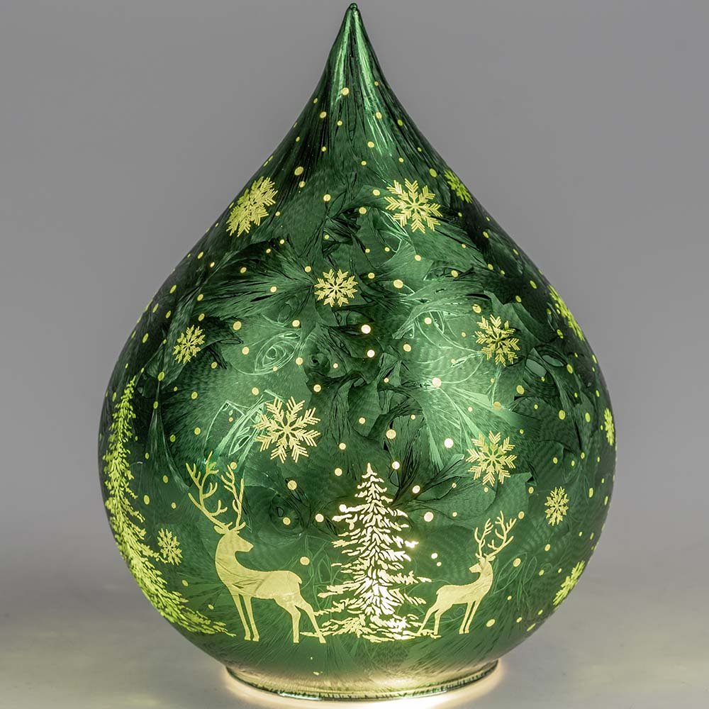 Deko-Tropfen 21 cm Frosty-Grün LED-Licht Glas 814241 formano