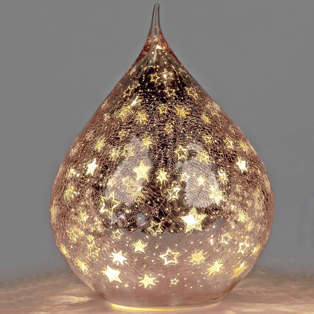 Deko-Tropfen 23 cm Rose-Gold Sterne mit LED-Licht Glas 750198 formano