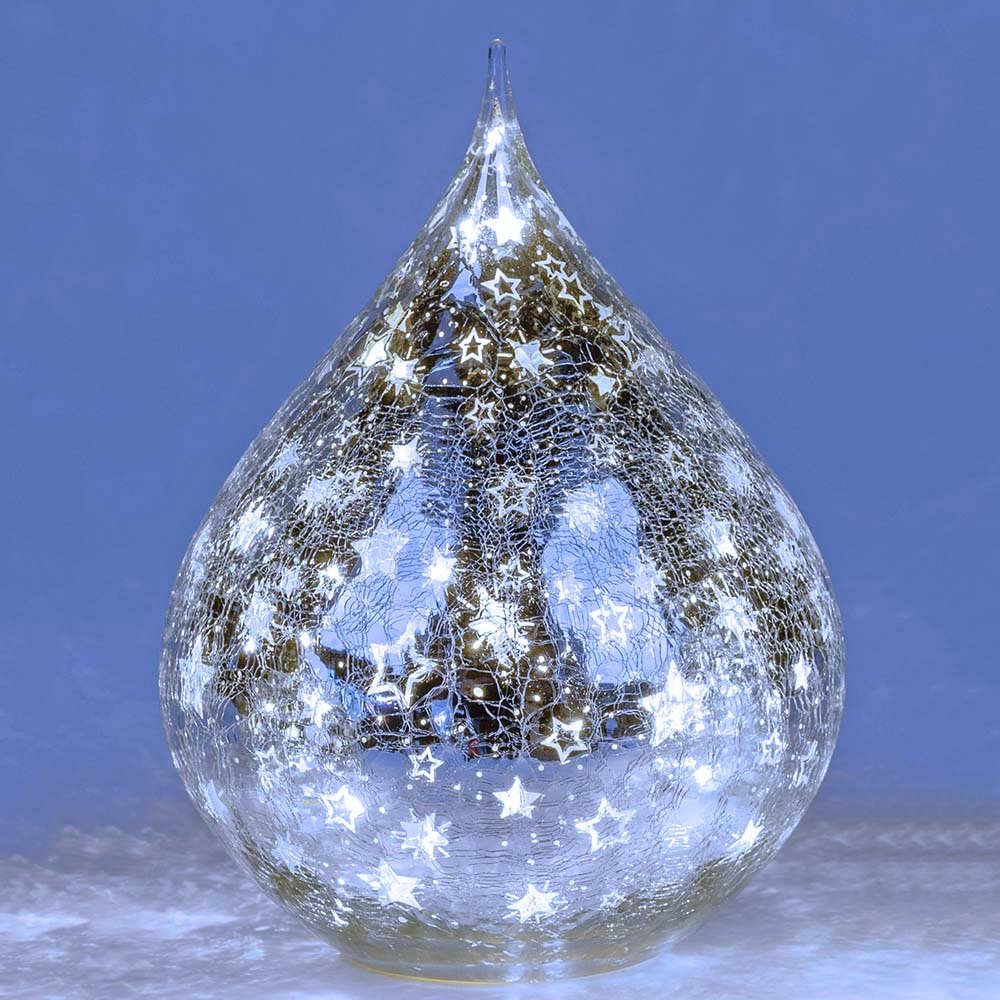 Deko-Tropfen 23 cm Sterne-Silber mit LED-Licht Glas 750051 formano