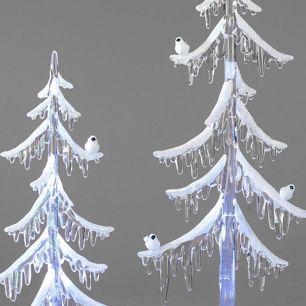 Detailansicht der Dekobäume mit Vogel und LED-Licht aus Acryl 506696 506702 506719 formano