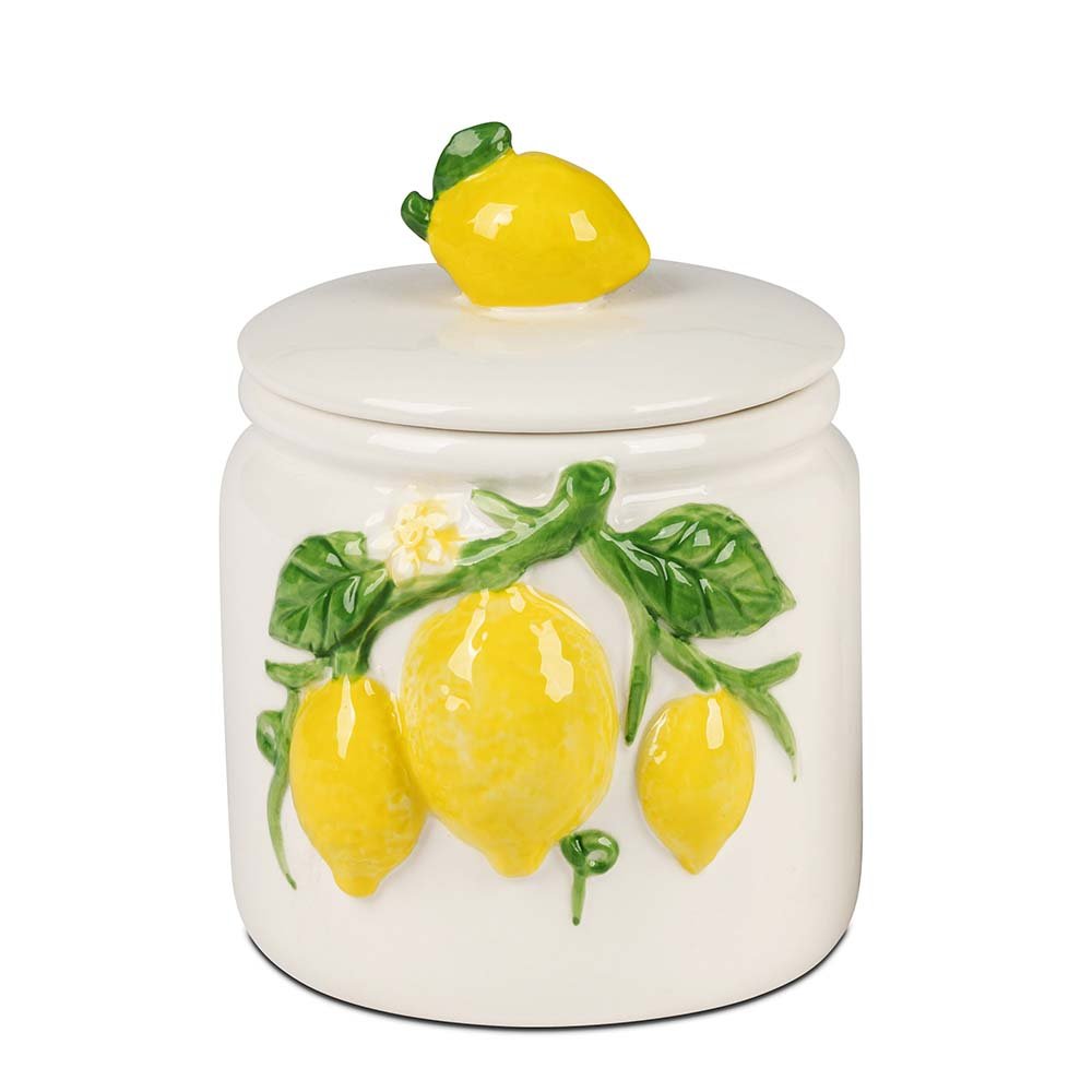 Dose 15 cm Zitronen-Relief weiss-glasiertem Porzellan 702845 formano