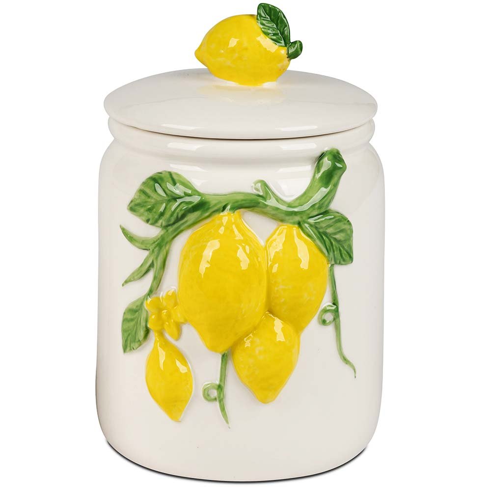 Dose 17 cm Zitronen-Relief weiss-glasiertem Porzellan 702869 formano