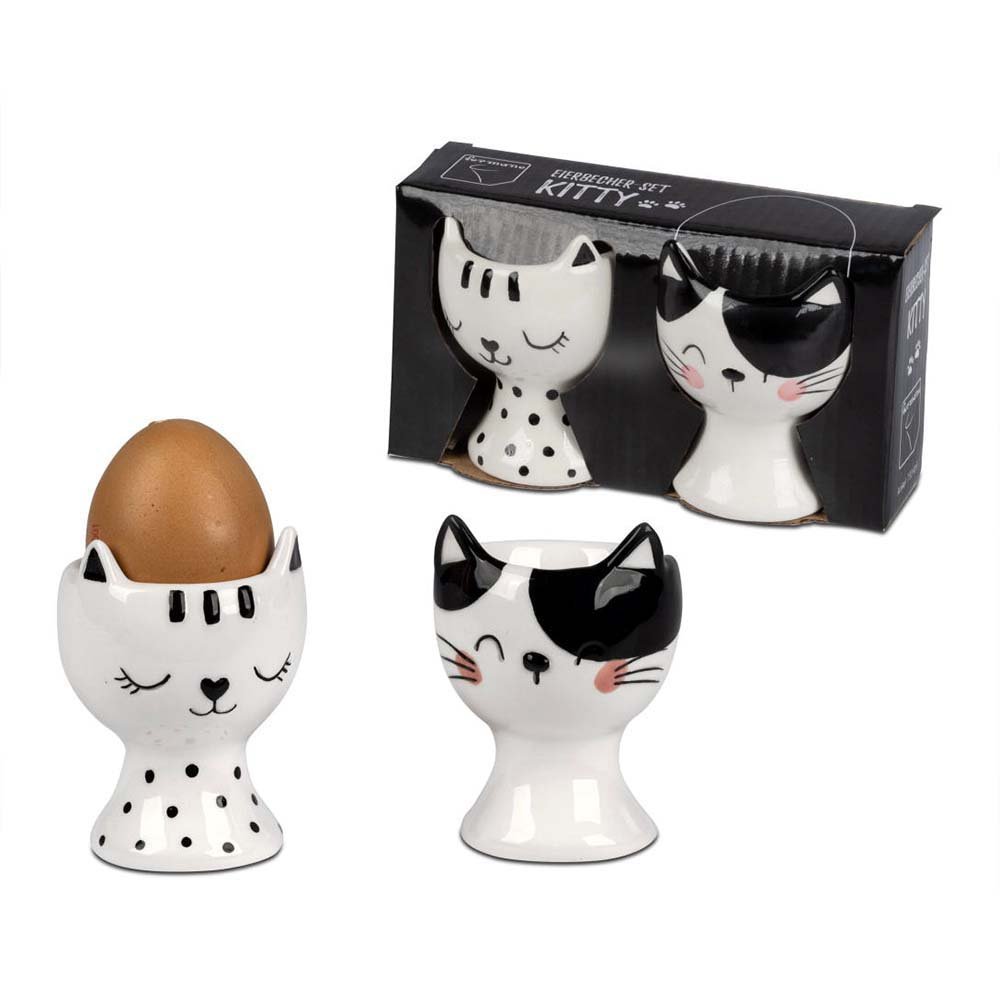 Eierbecher 2er Set Katze 8 cm schwarz-weiss im Geschenkkarton Ostern 793416 formano