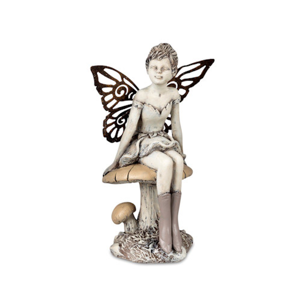 Figur B Elfe mit Metall-Flügel 16 cm antikfarben Vintage-Garten 737083 formano