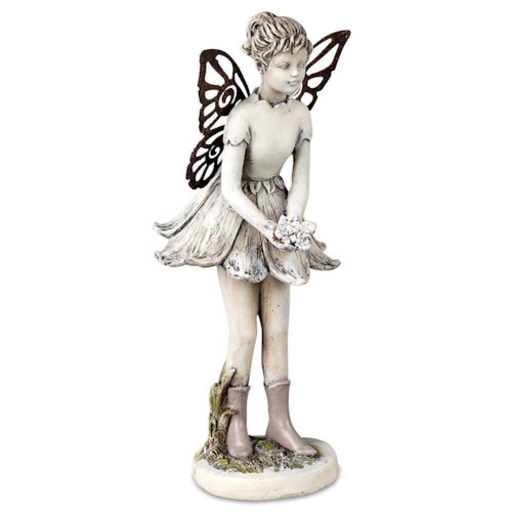 Figur A Elfe mit Metall-Flügel 20 cm antikfarben Vintage-Garten 737083 formano