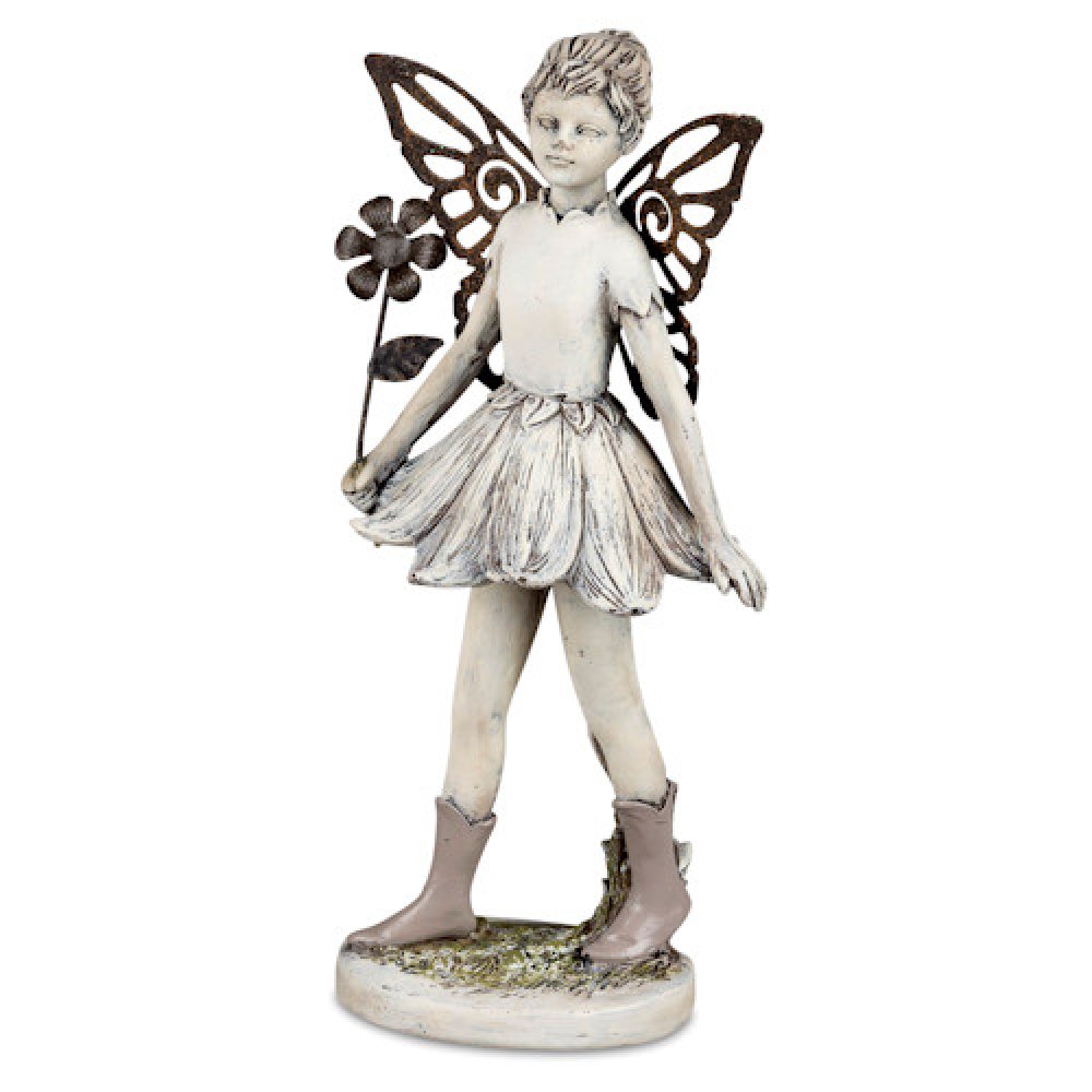 Figur D Elfe mit Metall-Flügel 20 cm antikfarben Vintage-Garten 737083 formano