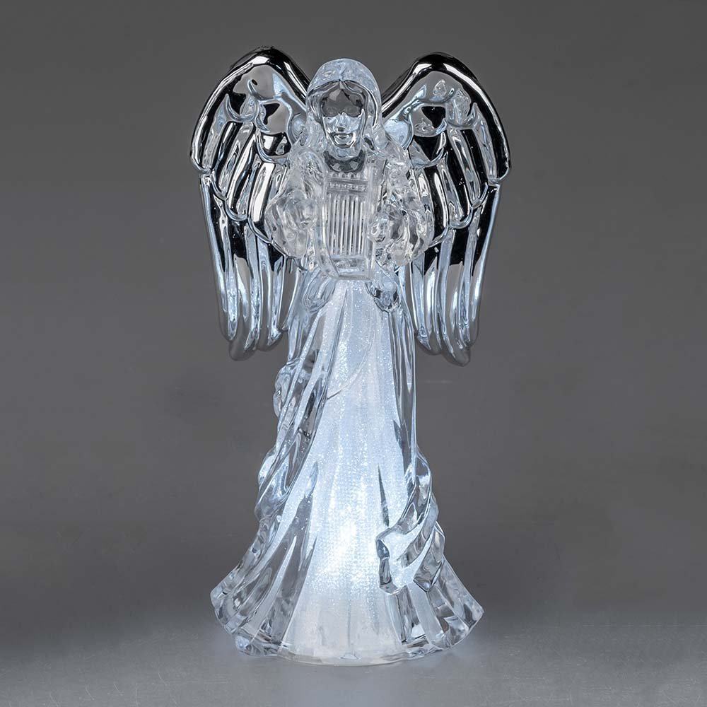 Engel 17 cm mit Harfe silbernen Flügel Acryl mit LED-Licht 506115 formano