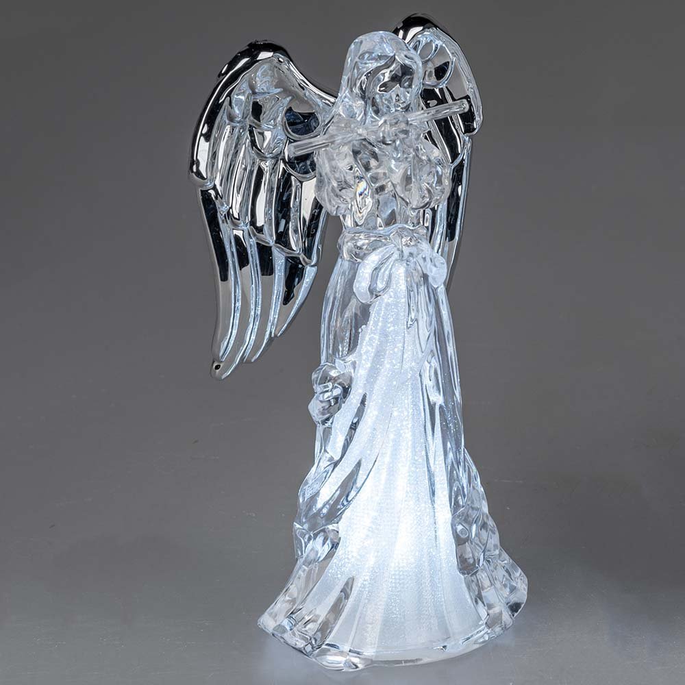 Engel 17 cm mit Querflöte silbernen Flügel Acryl mit LED-Licht 506115 formano