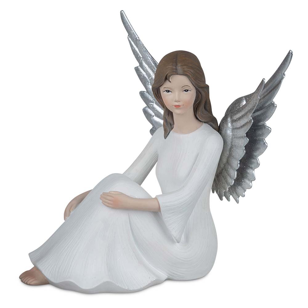Engel weiss-silber sitzend 17 cm Klassik 766168 formano