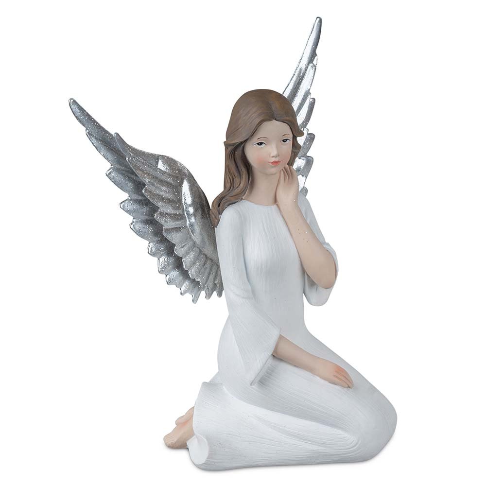 Engel weiss-silber knieend 18 cm Klassik 766168 formano
