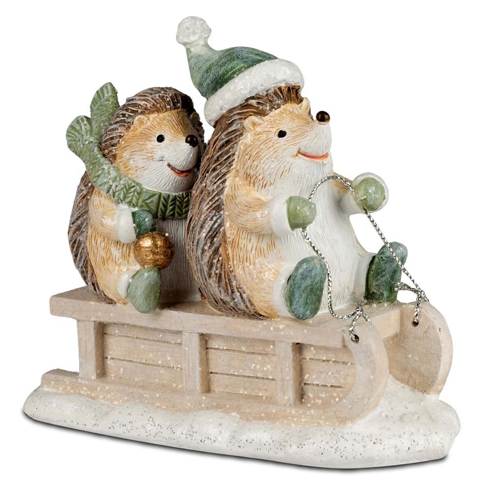 Figurenpaar 12 cm Igelpaar + Schlitten Winterzeit handbemalt 752567 formano
