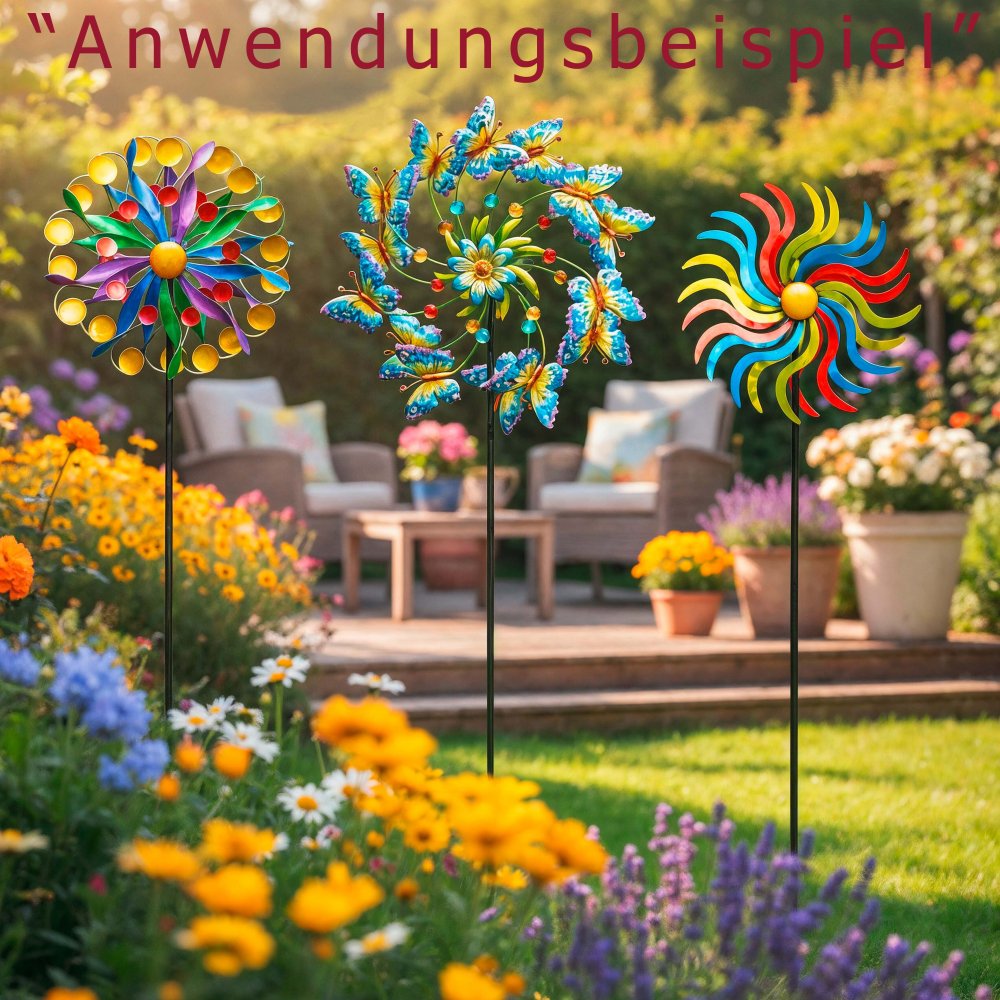 Gartenstecker Windrad Schmetterlinge 45/131 cm Metall Werbefoto 571441 formano