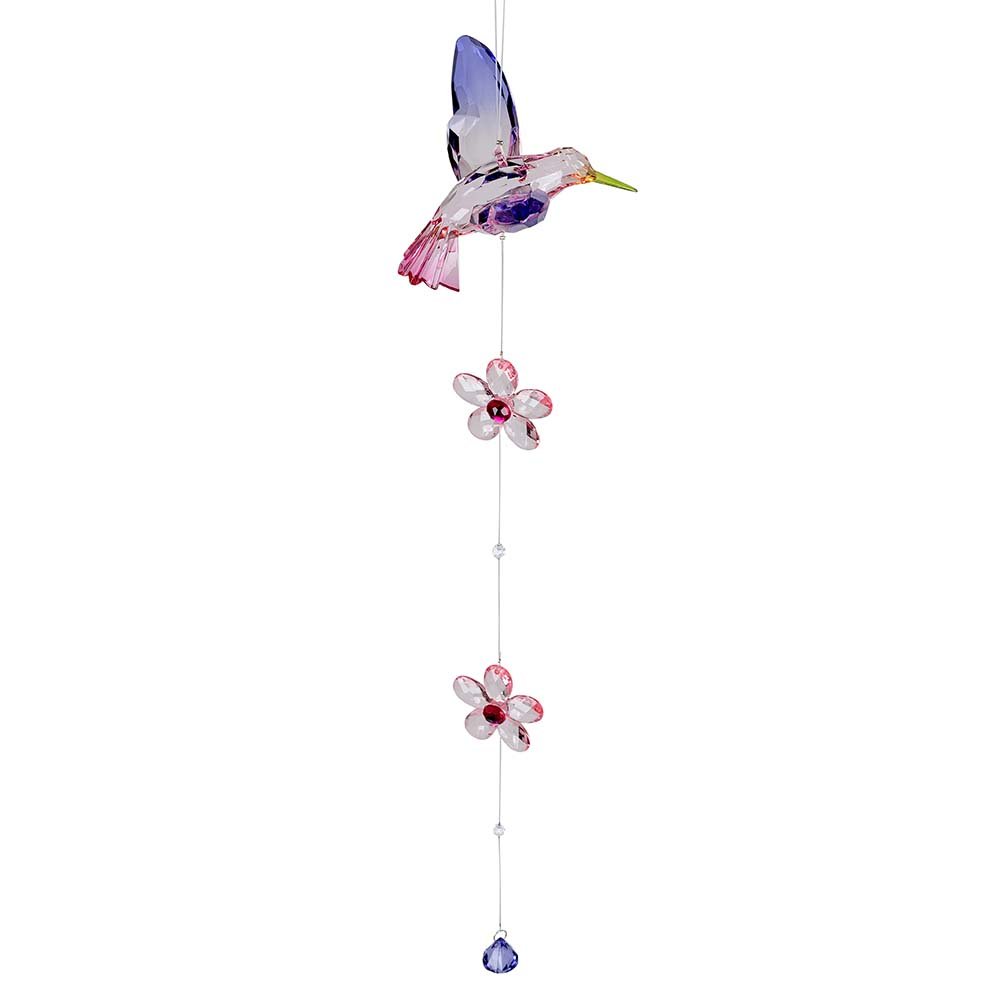 Hänger Kolibri mit Blumen 65 cm grün lila pink Acryl 606228 formano