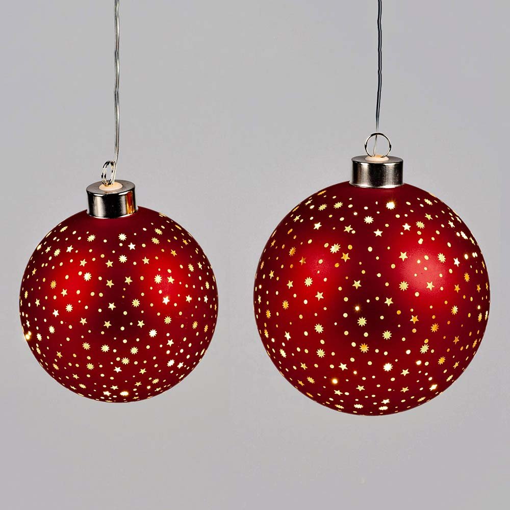 Hänger Kugel Sterne-Rot mit LED-Licht Glas 814920 814937 814944 formano