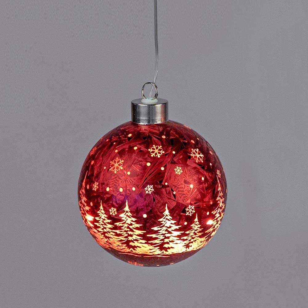 Hänger Kugel 10 cm Frosty-Rot mit LED-Licht Glas 814081 formano