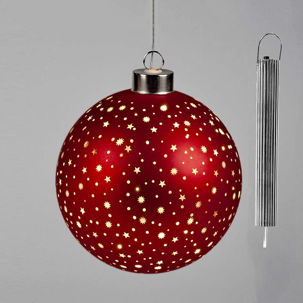 Hänger Kugel 15 cm Sterne-Rot mit LED-Licht Glas Batterie 814944 formano