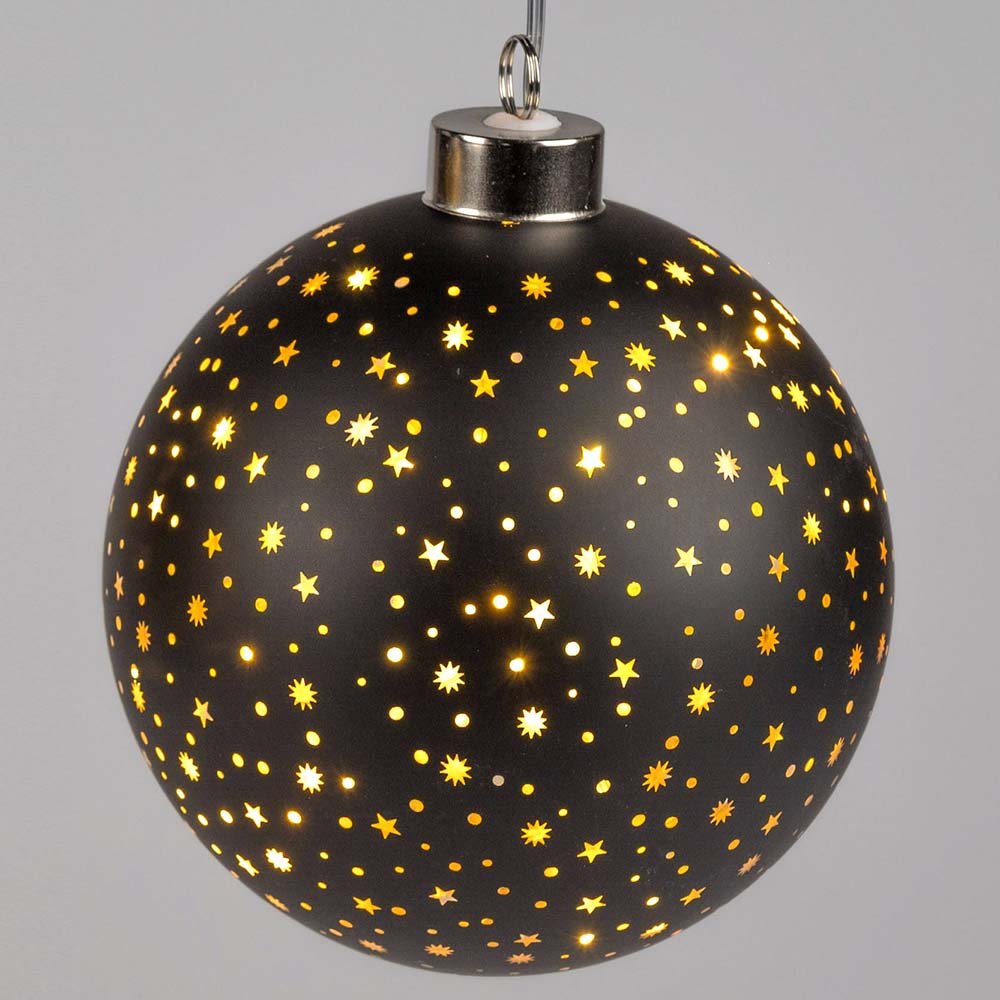 Hänger Kugel 15 cm Sterne-Schwarz mit LED-Licht Glas 814555 formano