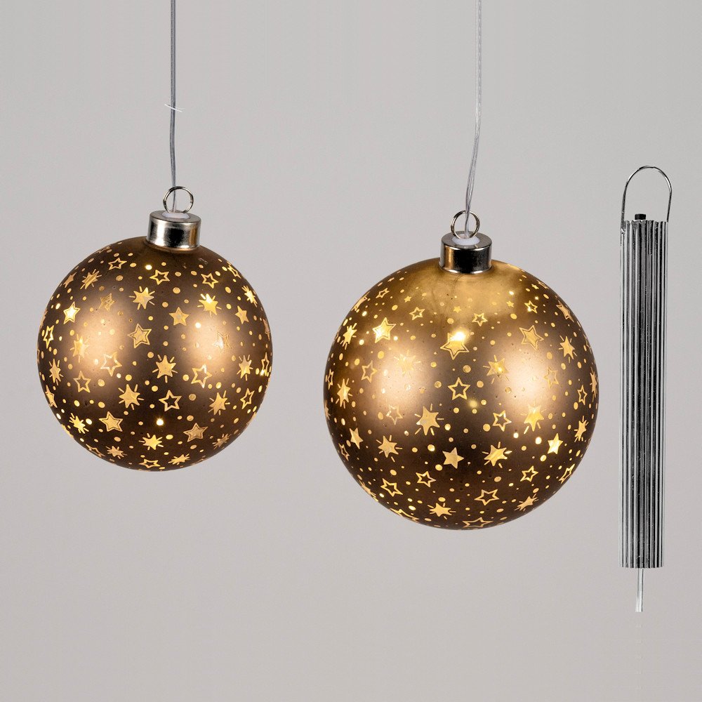 Hänger Kugel braun-gold Sterne LED formano | Geschenke Korber