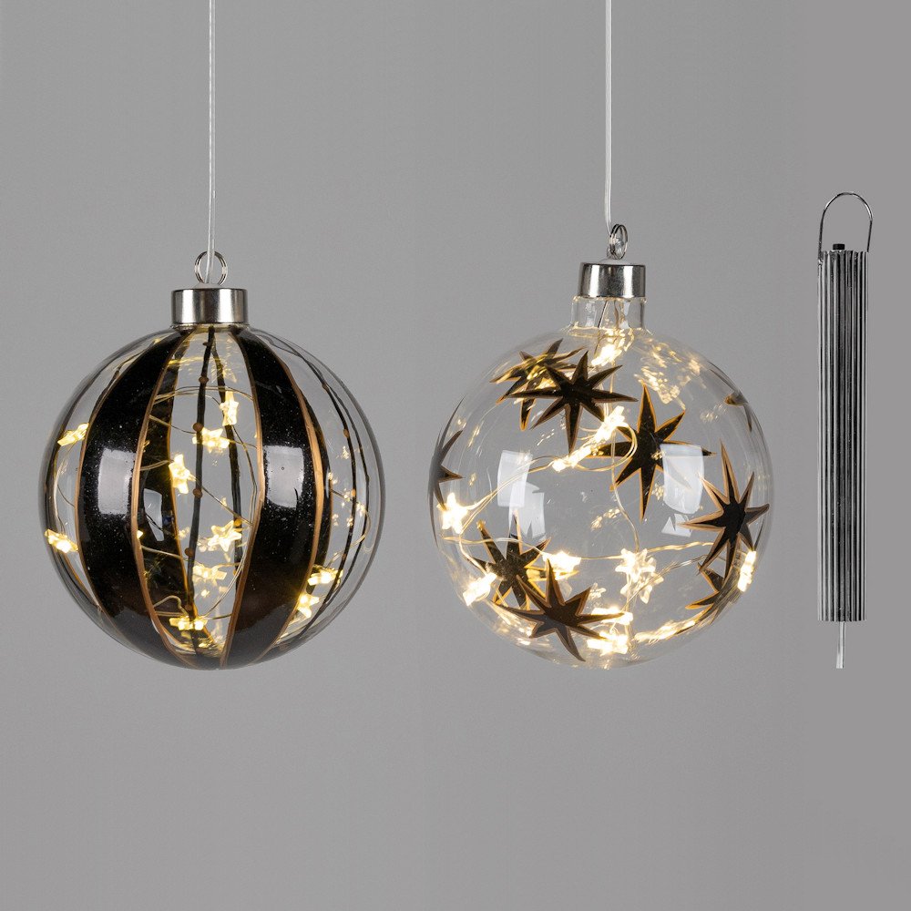 Hänger Kugel bordeaux-gold Glas LED-Licht Stern Weihnachtsdeko Dekokugel formano