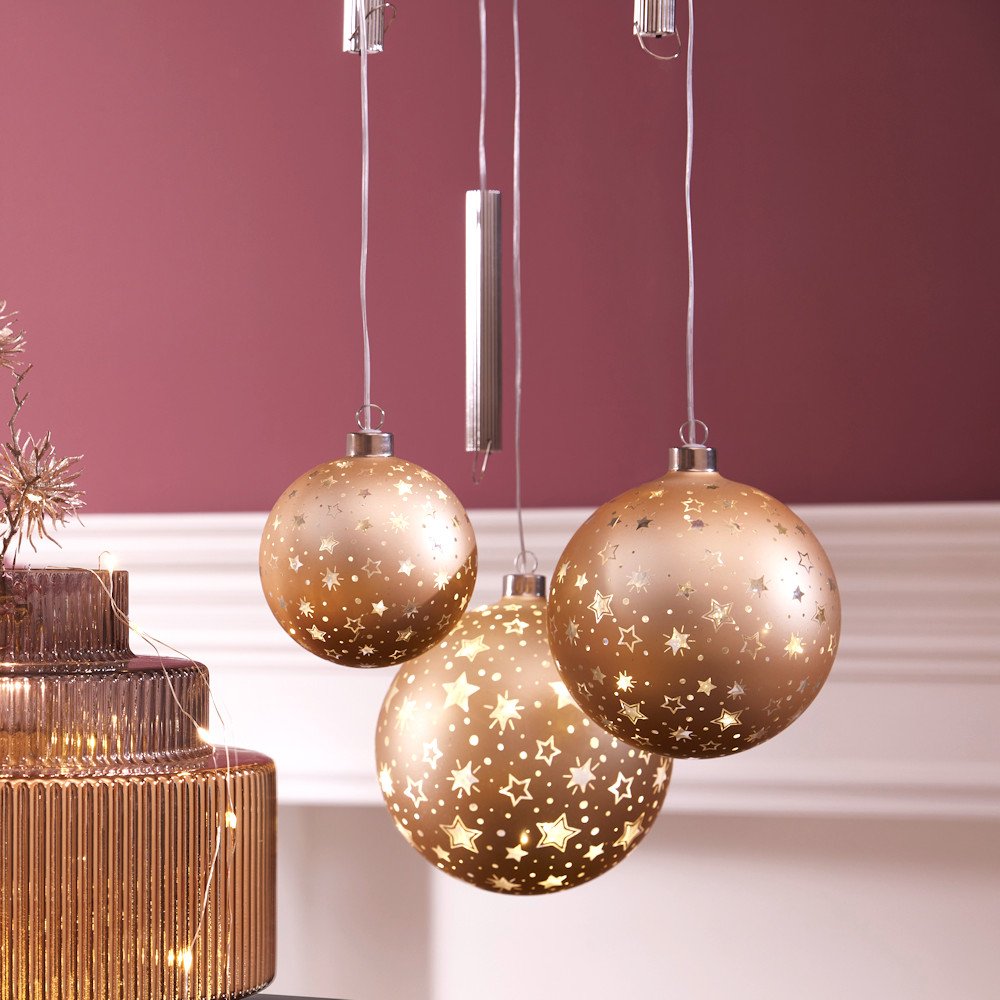 Hänger Kugel gold mit LED-Licht Glas dekoriert formano