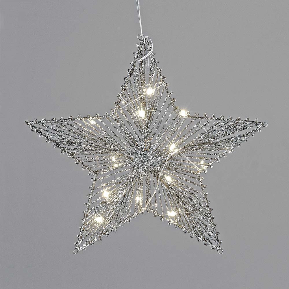 Stern hängend 20 cm silber-Glitter mit LED-Licht 633880 formano