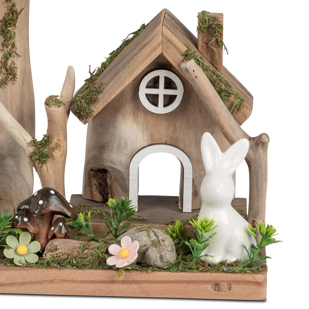 Haus rechts + Hase Holz Keramik 583864 Ostern formano