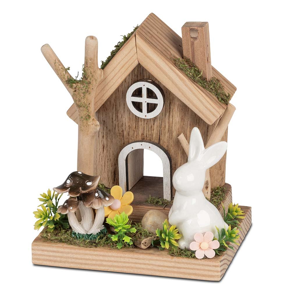 Haus + Hase 14 cm Holz Keramik 583857 Ostern formano