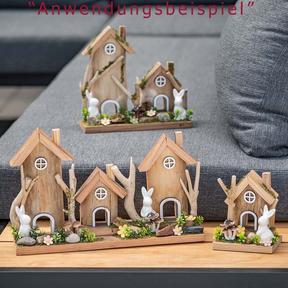 3 Häuser + Hasen 37 cm Holz Keramik Werbefoto 583871 Ostern formano
