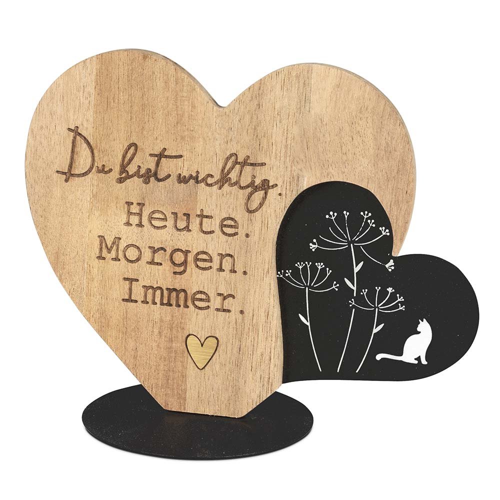 Deko Herz auf Fuß mit Spruch Du bist wichtig 20 cm Holz + Metall 587671 formano