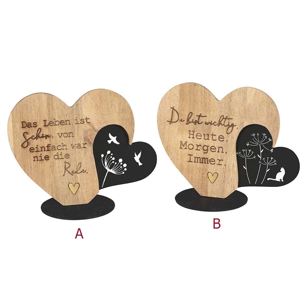 Deko Herz auf Fuß mit Spruch 20 cm Holz + Metall 587671 formano