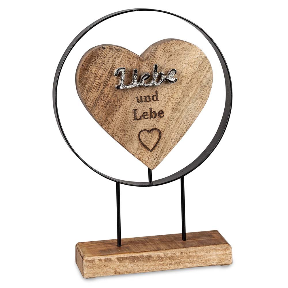 Herz mit Spruch Liebe und Lebe 30 cm auf Sockel Mango-Holz 529251 formano