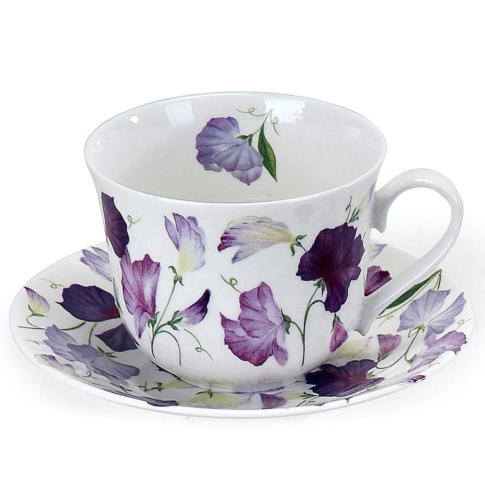 Jumbotasse mit Unterteller Sweet Pea lila Chatsworth Porzellan 297235 Roy Kirkham