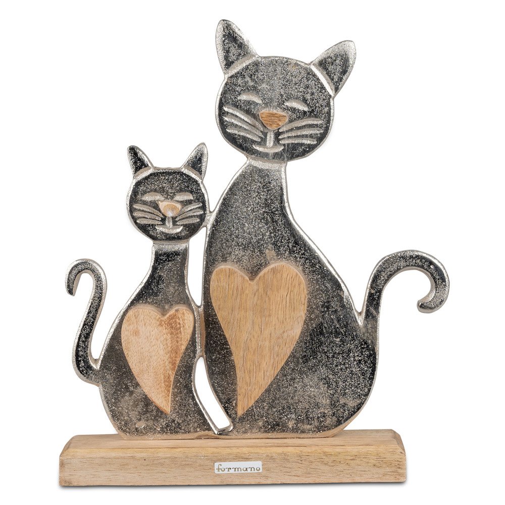 Katzenpaar mit Herzen 30 cm aus Alu + Mango-Holz 578921 formano