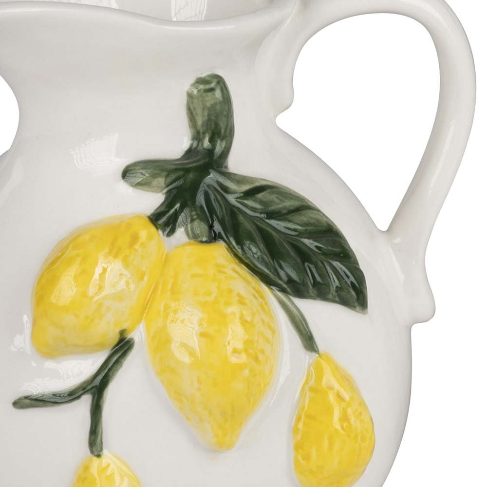 Detailansicht Krug 13 cm mit Zitronen-Relief aus weiß-glasiertem Porzellan 701534 formano