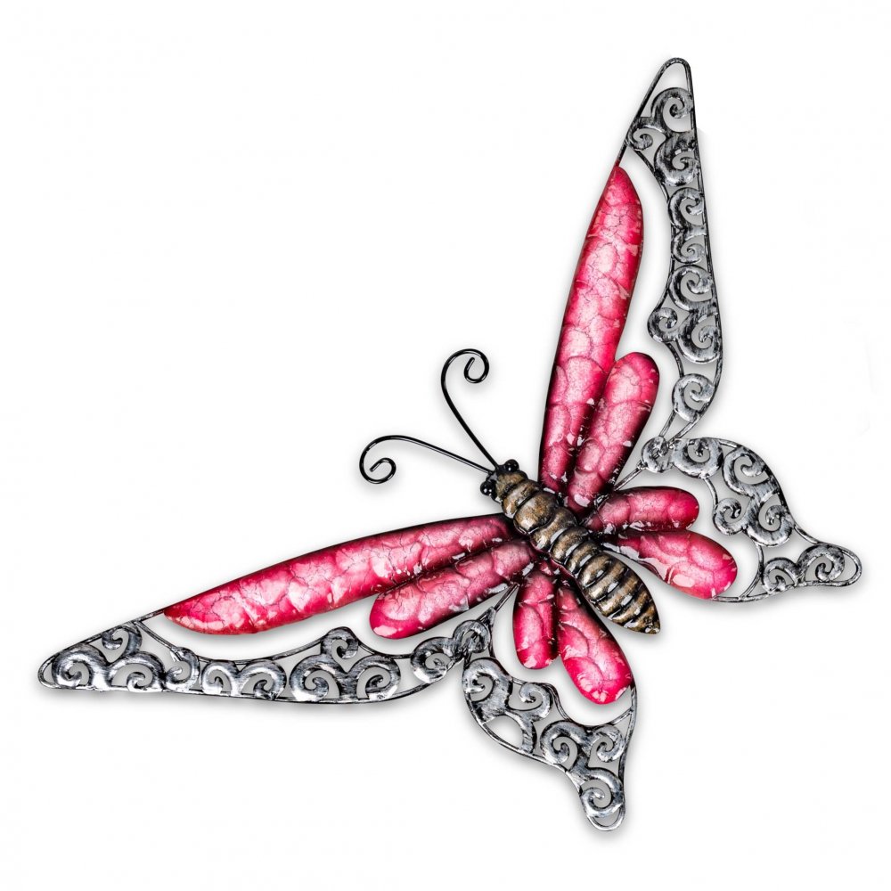 Wanddeko Schmetterling 36 cm pink aus Metall 554888 formano