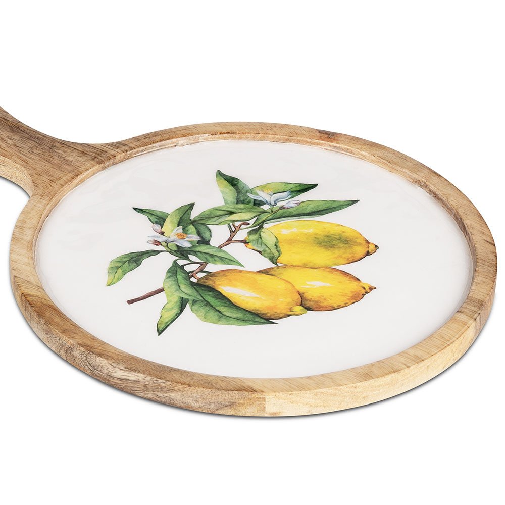 Schneidbrett aus Mango-Holz mit Zitronenmotiv und weißer Emaille 618801 formano