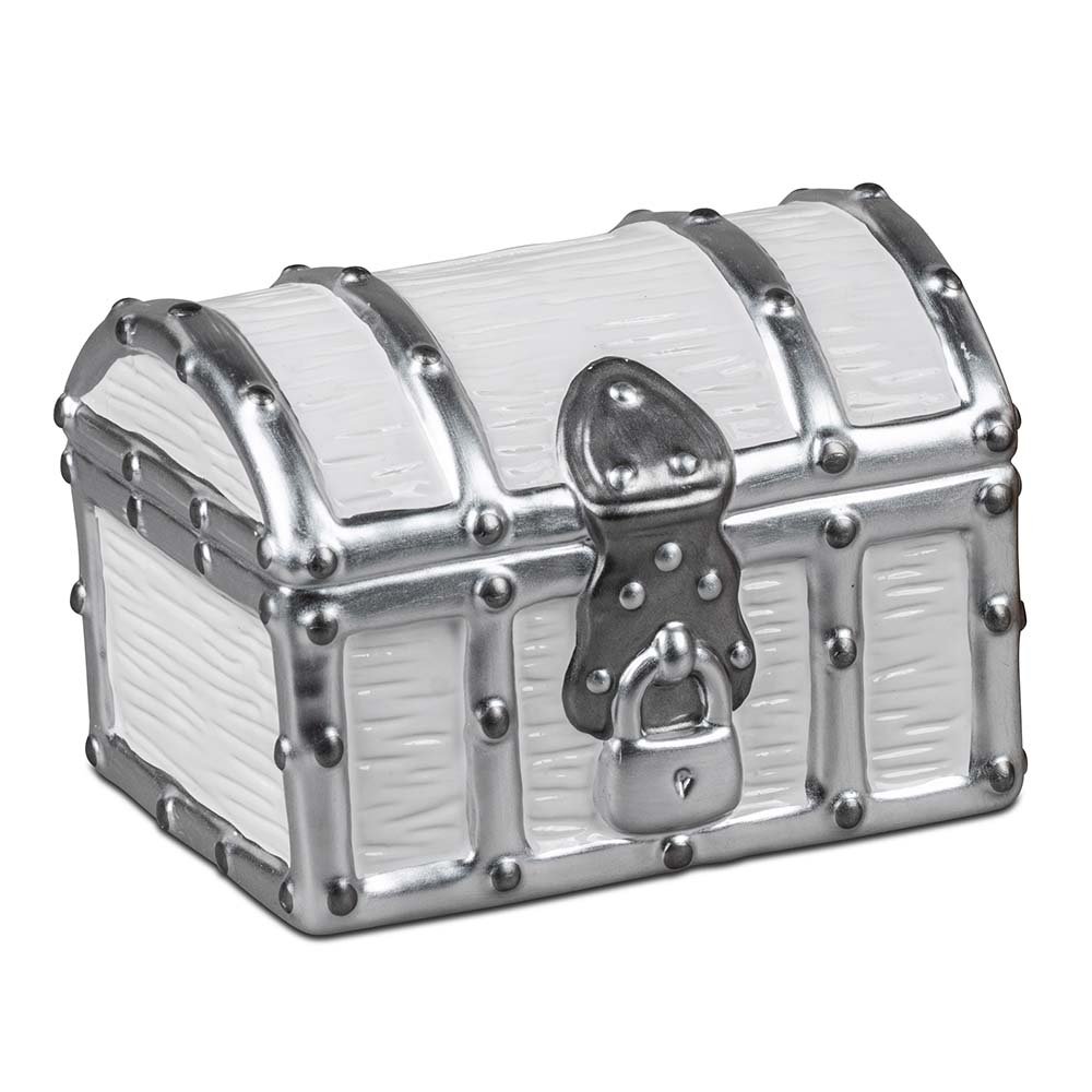 Spardose Schatztruhe 14 cm weiss-silber aus Keramik 731173 formano