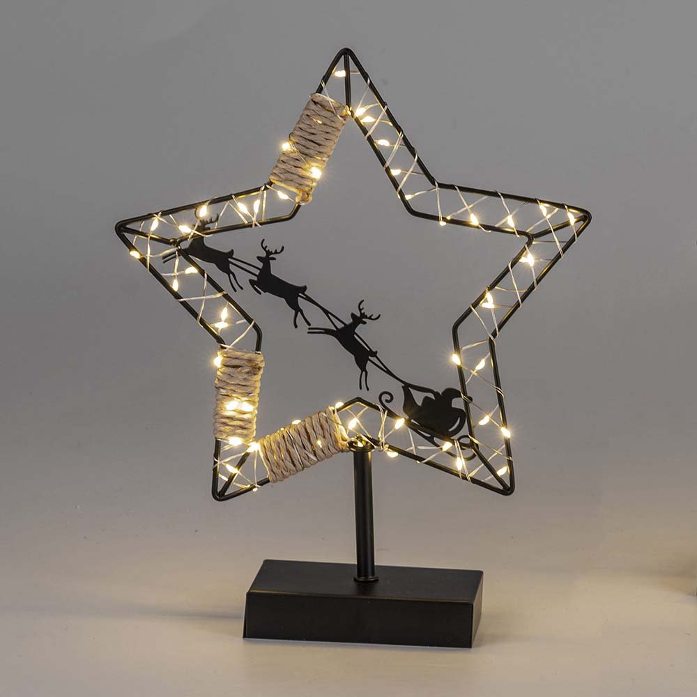 Stern auf Fuß 31 cm schwarz mit LED-Licht Metall 633743 formano