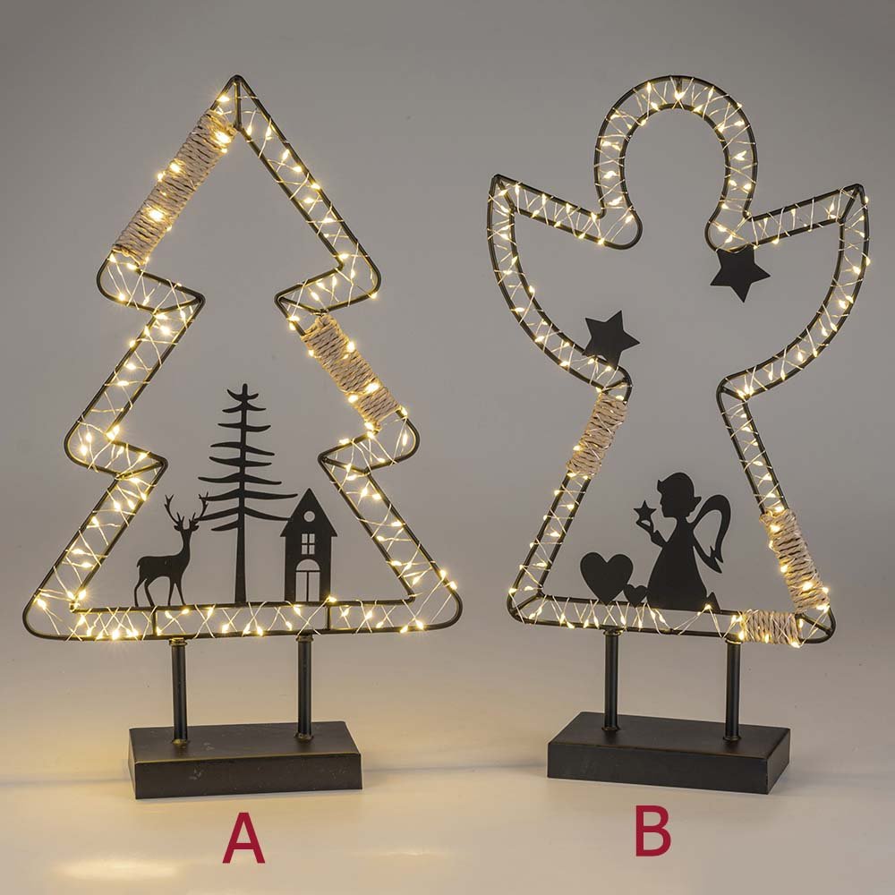 Tanne oder Engel auf Fuss 50 cm schwarz mit LED-Licht Metall 633774 formano